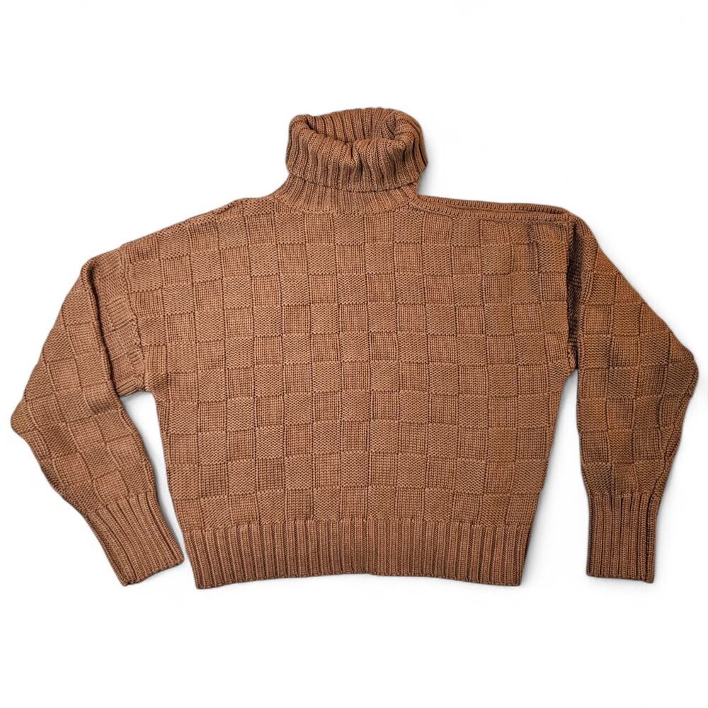 ASTR The Label Sweater Medium Brown Cold Shoulder Turtleneck Cutout Knit